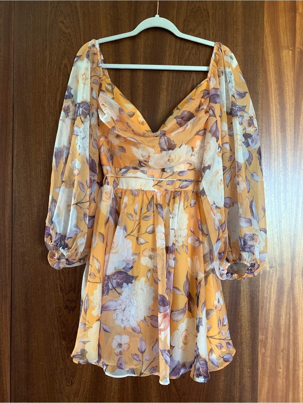 Sage and Paige Floral Puff-Sleeve Mini Dress in Yellow